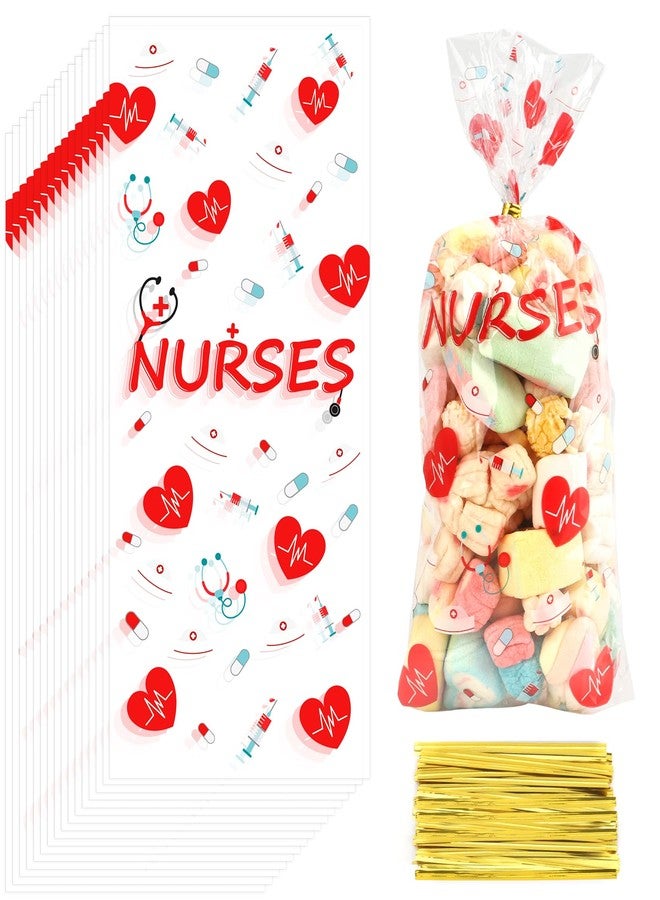 Linsuminn 120 PCS Nurse Gifts Bags, Nurses Week Gifts, Nursing Cellophane Treat Bags, Clear Nurses Candy Goodie Cookie Bag with Twist Ties for National Nurse Day Nursing Graduation Congrats Party Favors Supplies - Image 1